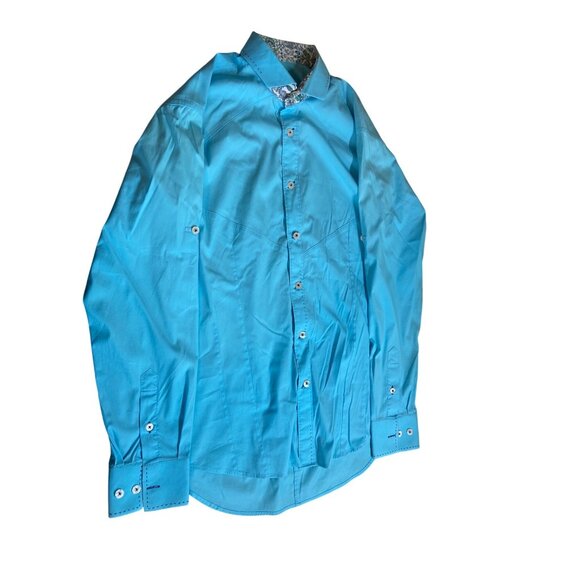 Bogosse Men Slim Fit Shirt Size 2 Small Turquoise Button-Up Long Sleeve Corpcore - Picture 3 of 6